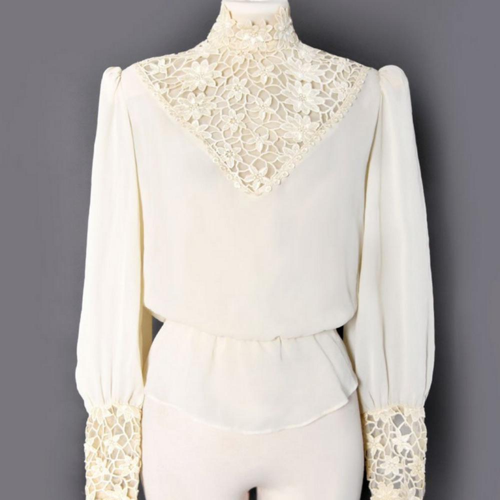 Vintage Sheer Beige Blouse Victorian Style